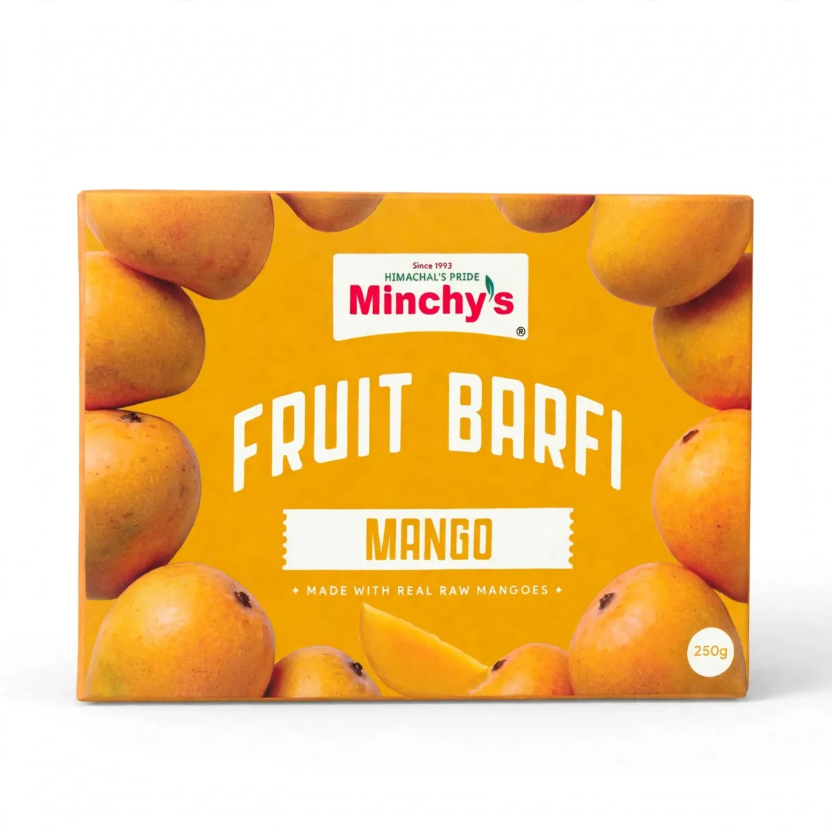 Minchy's Mango Fruit Barfi 250 g box, front view